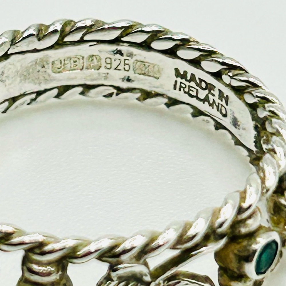 Vintage Green Agate Lucky Irish Shamrock 925 Sterling Silver Ring size 8.5 - Picture 6 of 12
